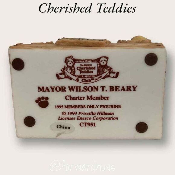 Enesco Cherished Teddies Club Member Figurine - "Mayor Wilson T. Beary" (1995) - Picture 7 of 9